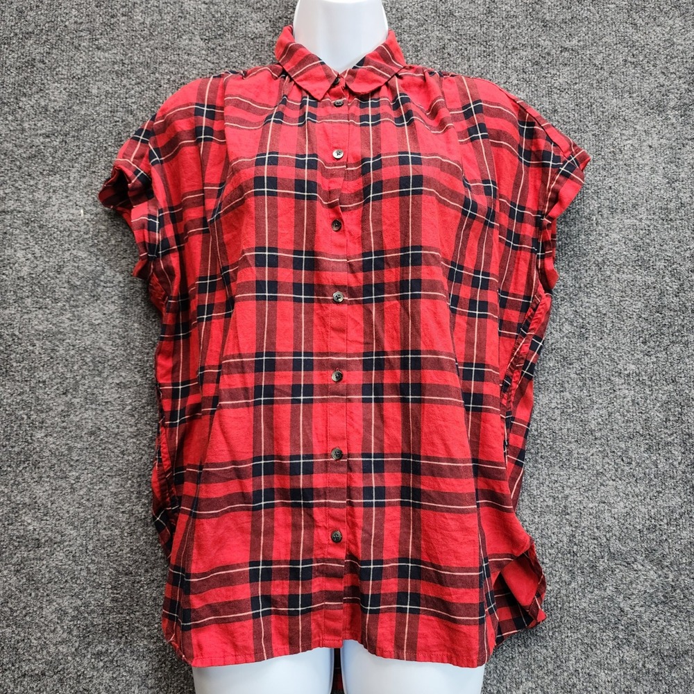 Madewell Women's Oversized Plaid Cotton Short Sleeve Button Down Flannel Shirt S